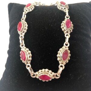 7 Ct Natural Marquise Cut  Ruby Sterling Silver Antique Style Bracelet